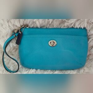 Coach Turquoise Leather Wristlet with Turnlock